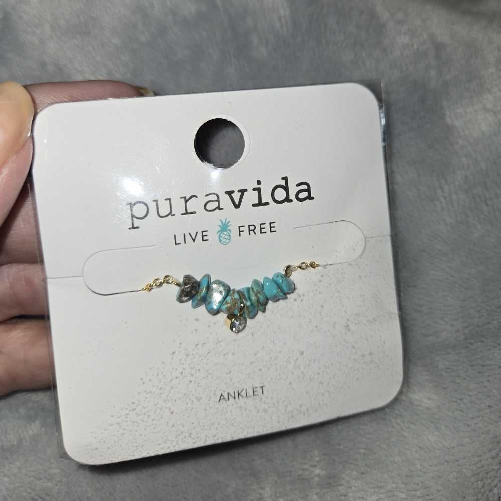 Gold tone and turquoise Pura Vida anklet - Picture 8 of 11